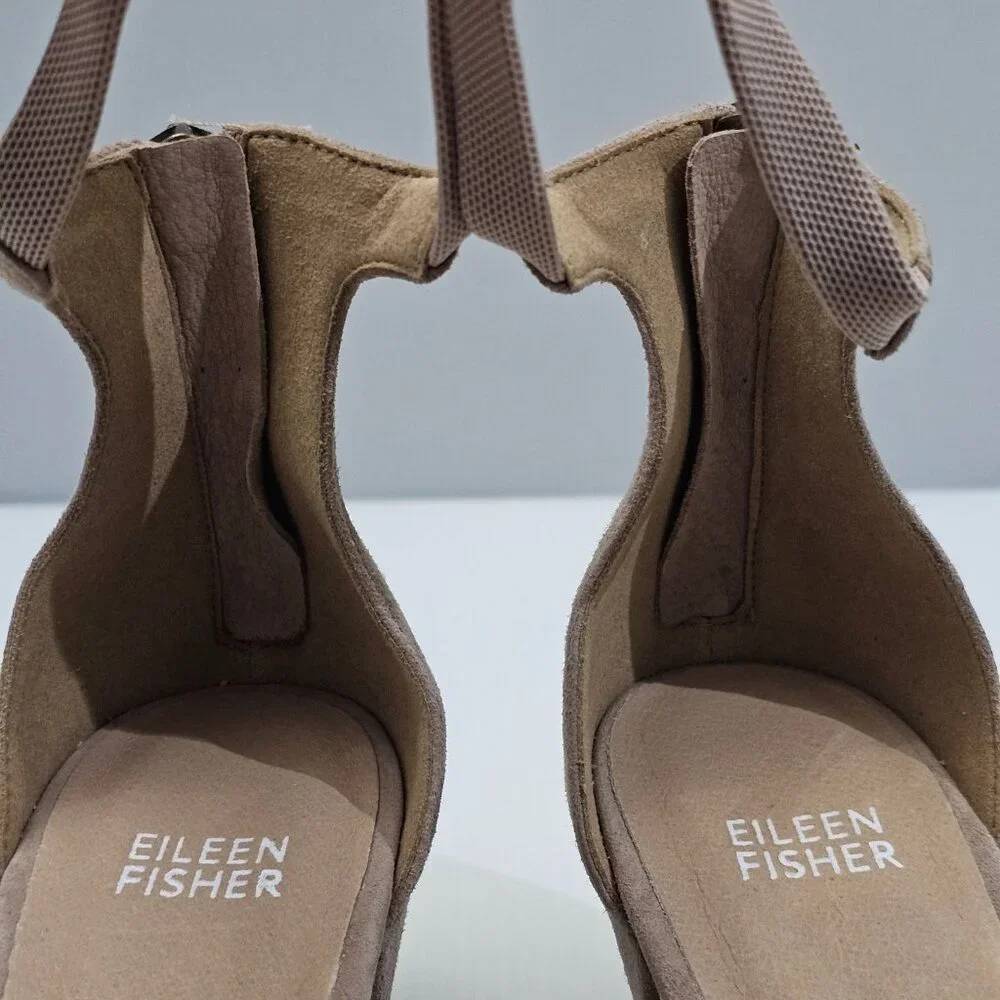 Eileen Fisher Veery Heel Pump Ankle Strap Zip Earth Tan Suede Size 8 NEW - Picture 7 of 16
